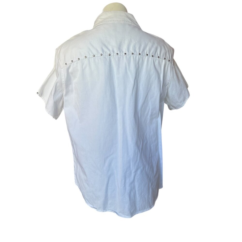 Panhandleslim Shirt Women's M White Western With Fringe & Studs Cowgirl Chic - Picture 4 of 12